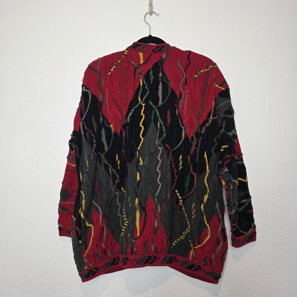 Coogi Sweater Vintage 3D Knit Cardigan Colorful Cosby 90s Australia Size Medium - Picture 7 of 12